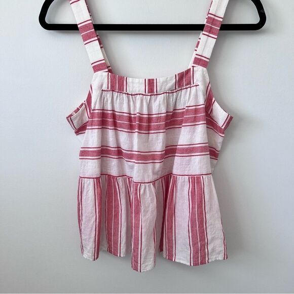 Ann Taylor loft red and white striped peplum sleeveless blouse - Picture 2 of 8